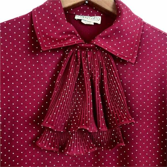 Vintage Copy Cats Womens Polka Dot Blouse Size Medium Detachable Jabot Red White - Picture 5 of 10